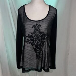 Daytrip cross sheer rhinestone overlay long sleeve shirt size small